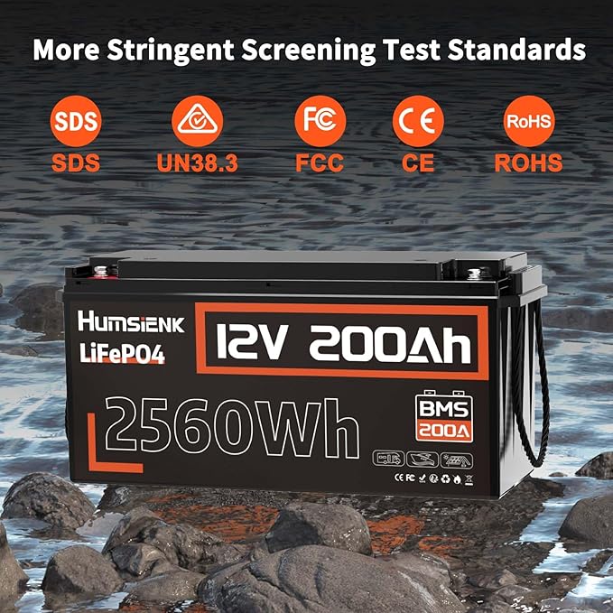 4PACK 12V 200Ah LiFePO4 Battery, Built-in 200A BMS, Rechargeable Deep Cycles DIY Battery, 2560Wh Lithium Battery for Off-Grid and Home Solar System, Marine, Trailer, RV