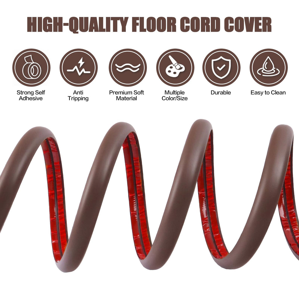Floor Cord Cover Self Adhesive Cord Hider,3.3FT Cable Management, Extension Strip Protector for Wires, Prevent Cable Trips for Offices, Gyms, Exhibitions Cavity:0.51"(W) x 0.3"(H) Coffee