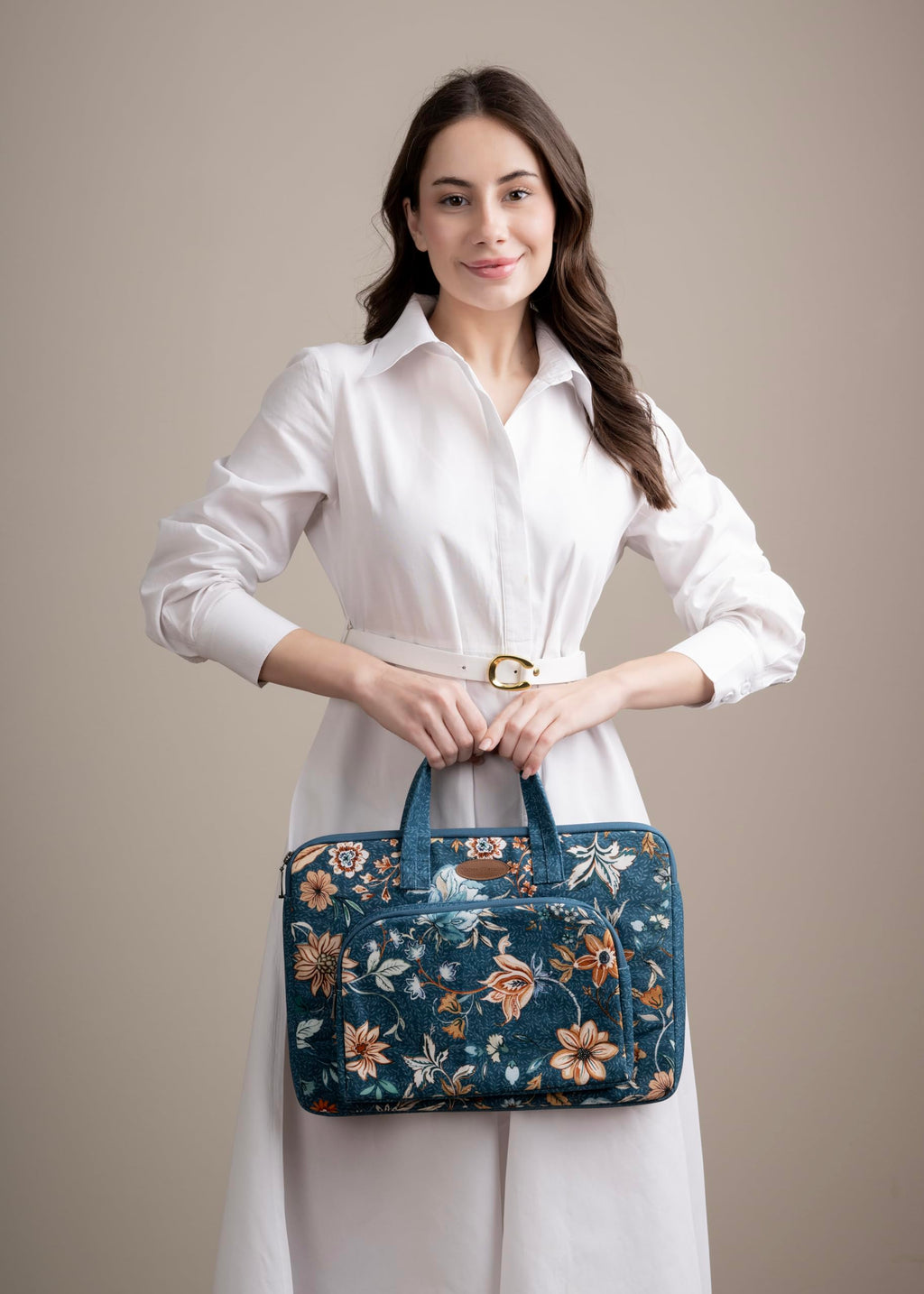 Maison d'Hermine Laptop Bag with Pocket Upto 15.5 inch Stain and Water Repellent Cotton Canvas Spring Summer (Luxury Loft - Dark Teal)