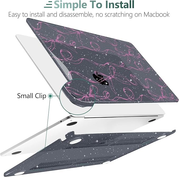 TWOLSKOO Compatible with M4 MacBook Air 13.6 inch Case 2025-2022 Release M4 A3240 M3 A3113 M2 A2681, Plastic Hard Shell & Keyboard Cover & Type C Adapter & Screen Protector, Sparkly Bows