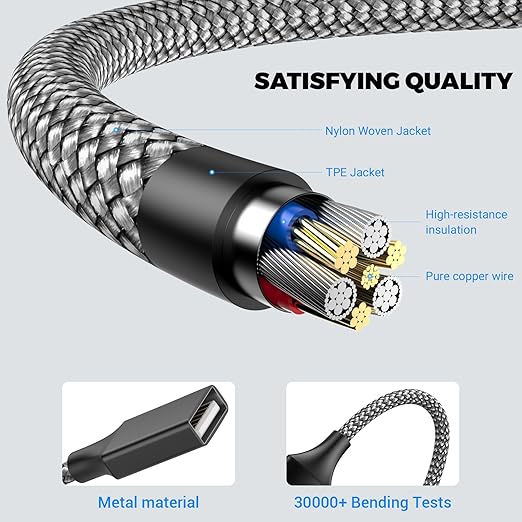 USB Y Splitter 1 in 3 Out (1Ft/30cm), USB Male to 3 Female Cable for PC/Laptop/MacBook/Keyboard/PS4/PS5/Flash Drive/LED Etc.(Black)