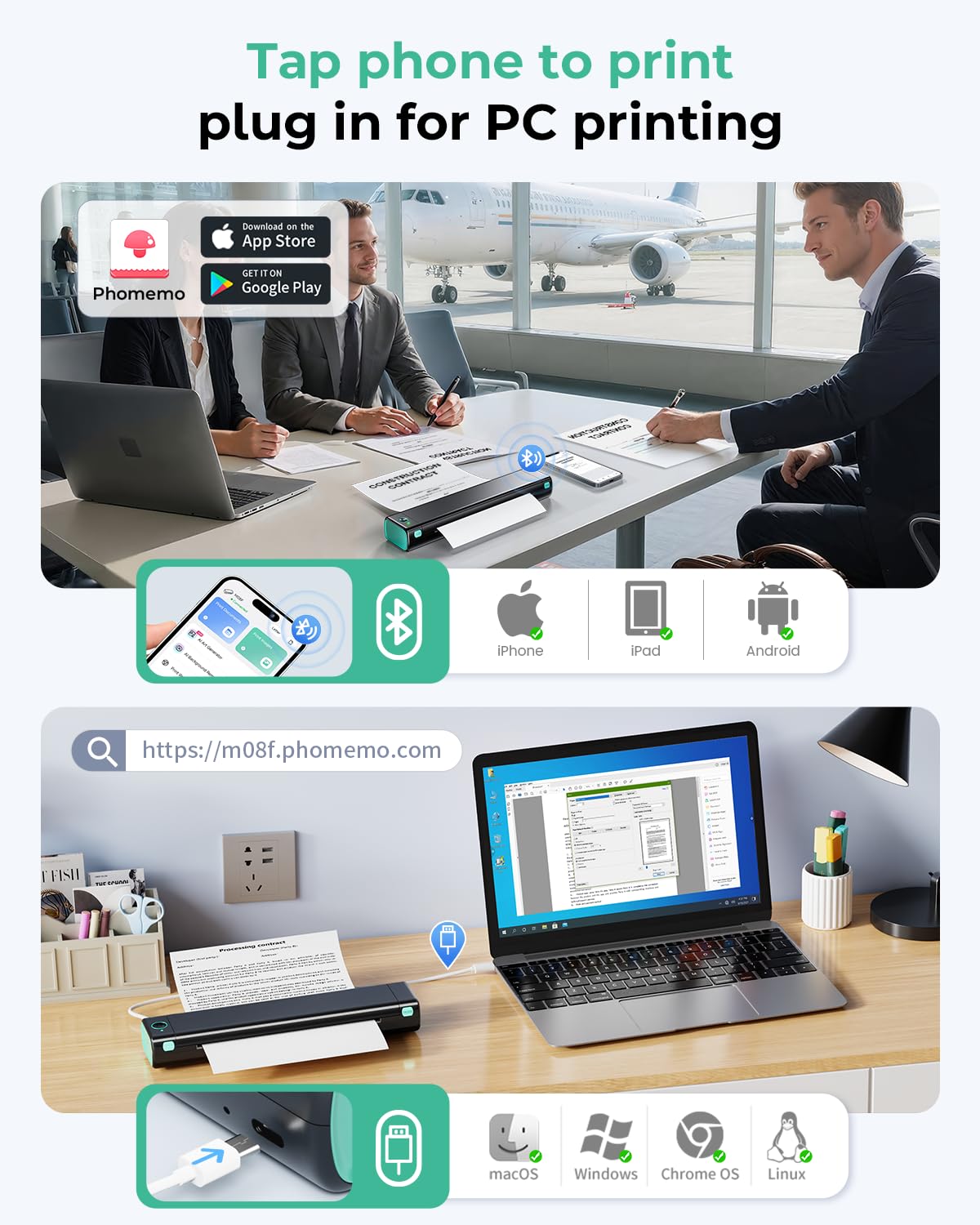 Phomemo M08F Portable Inkless Thermal Printer - 8.5'' x 11'' Letter, Black