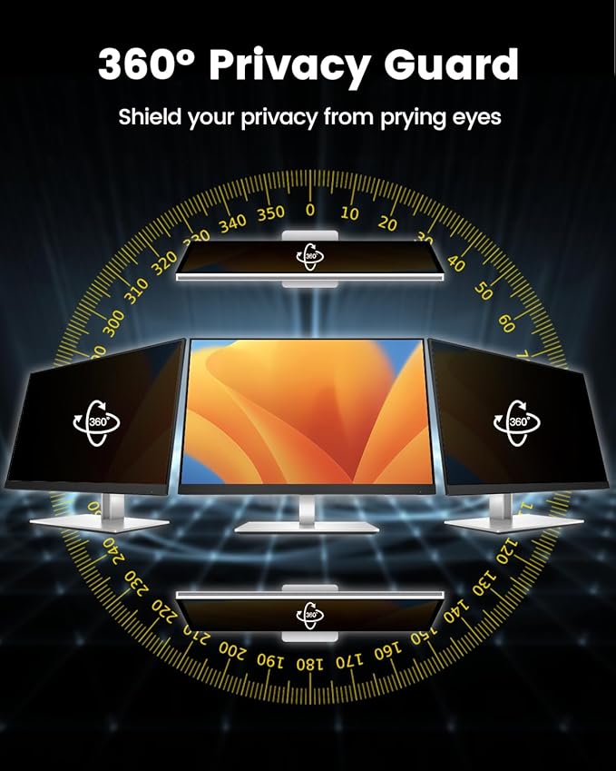 F FORITO 23.8 Inch 16:9 360°Privacy Screen Protector for Computer Monitor, Removable Eye Protection Anti Blue Light Anti Glare Computer Screen Privacy Shield for 23.8" Widescreen Monitors