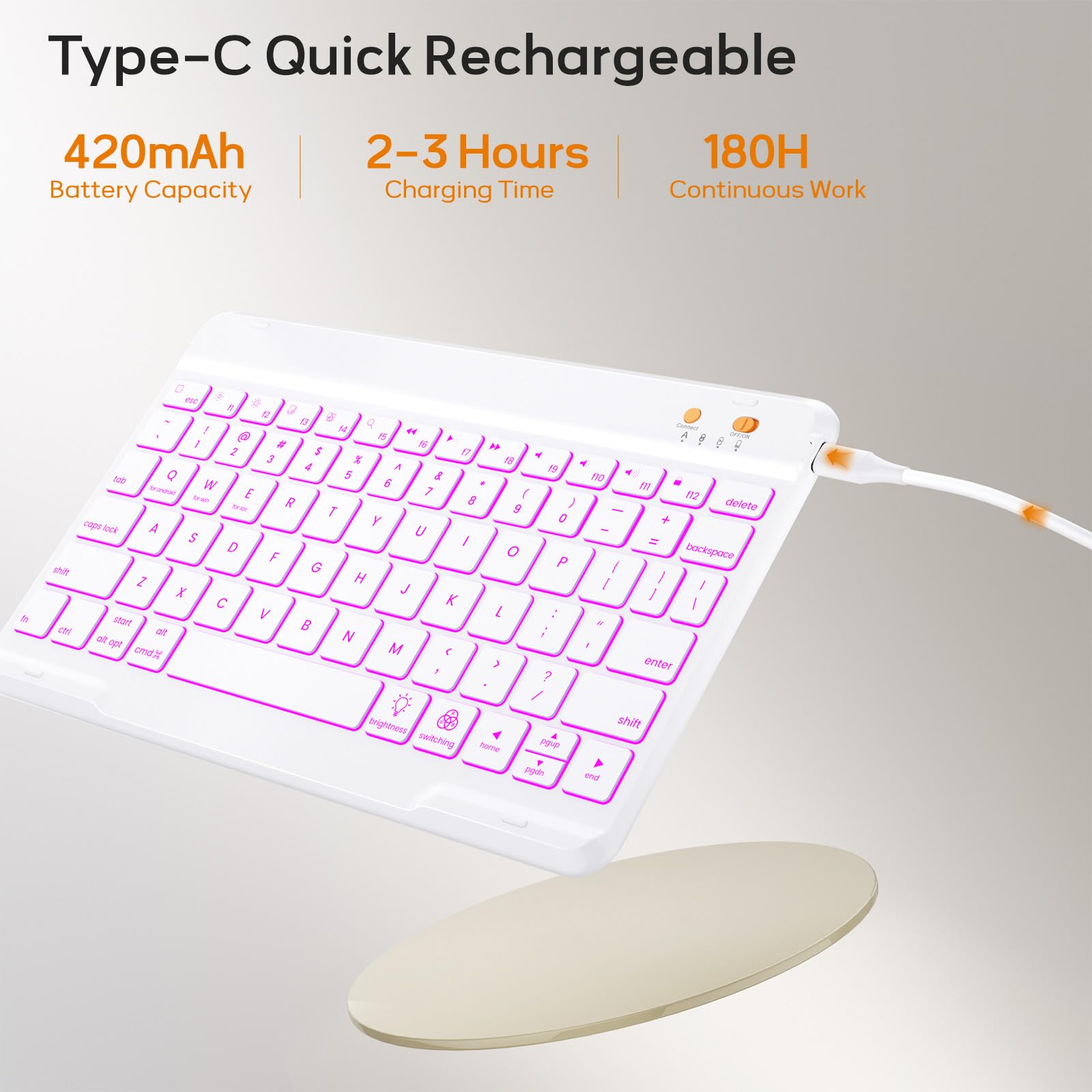 BLUTLOTUS Keyboard Case for iPad 11th Generation (A16) 10th Generation (2025/2022) - 360 Rotatable Magnetic Folio Cover, 7 Color Backlit Detachable Wireless Keyboard with Pencil Holder (Purple)