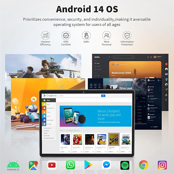 Android Tablet with Keyboard, Android 14 Tablet, 12(6+6) GB+128GB, 1TB Expand, 2 in 1, Mouse, Stylus, 8000mAh Battery, 2.4G/5G WiFi, GPS, Green Case