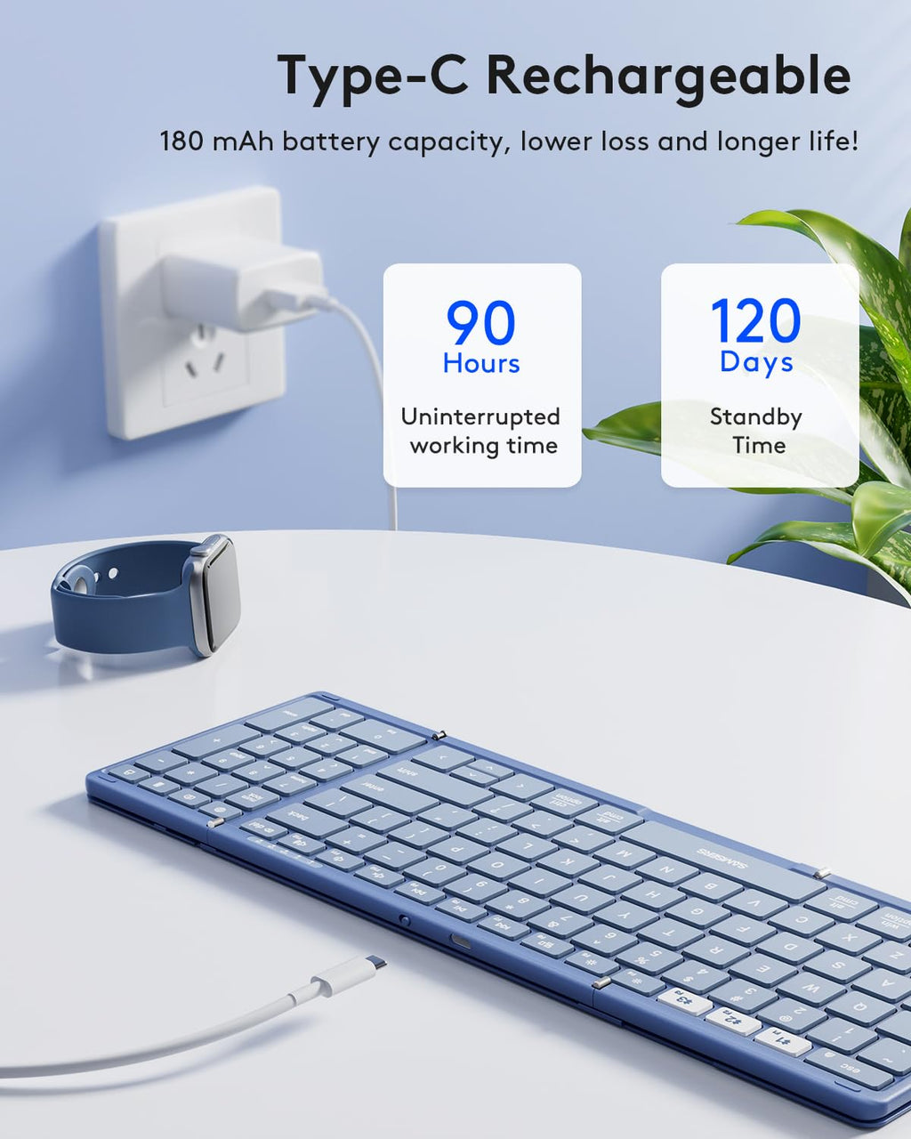 Samsers Full-Size Foldable Bluetooth Keyboard with Numeric Keypad - Blue