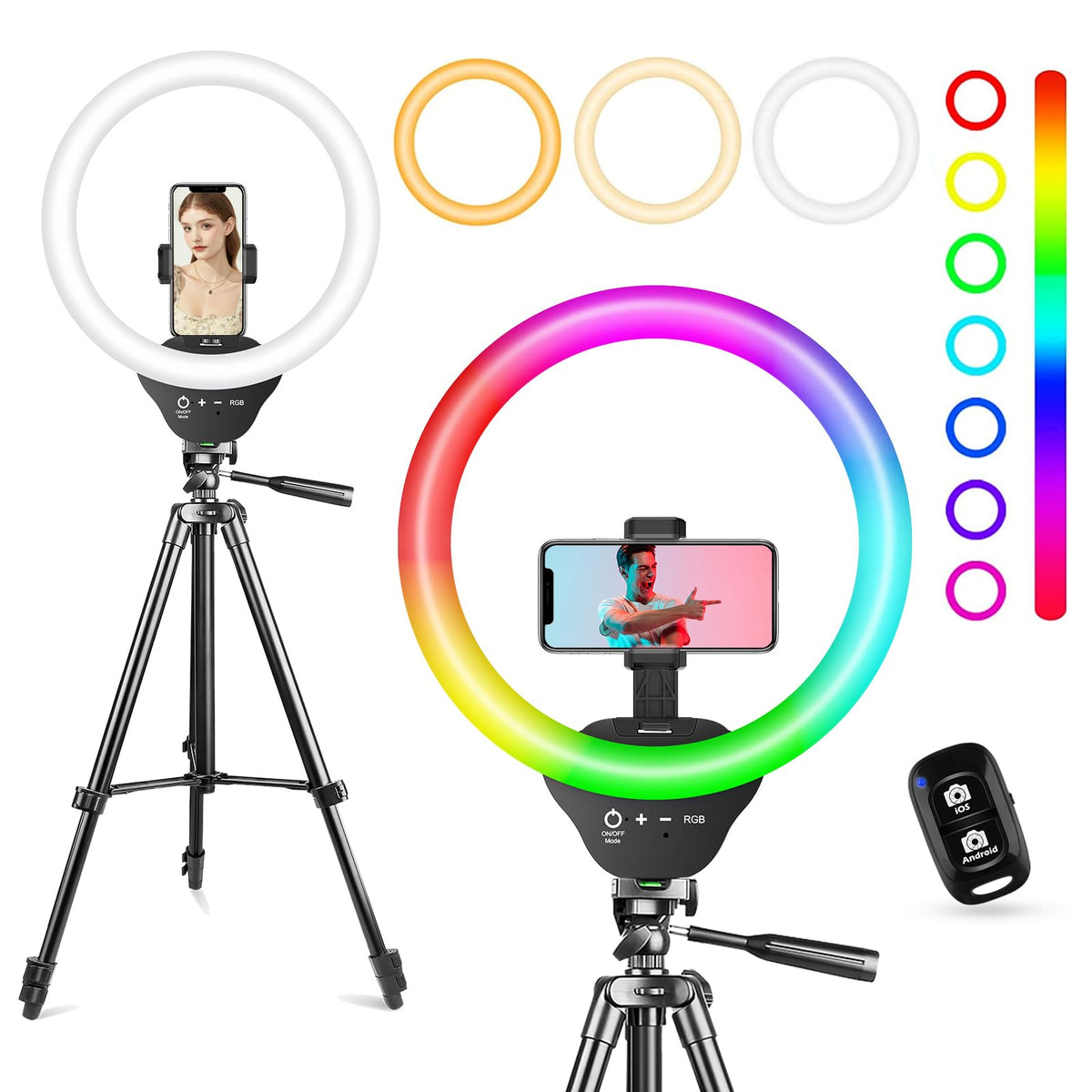 SENSYNE Ring Light with Stand, 50" Phone Tripod with Wireless Remote