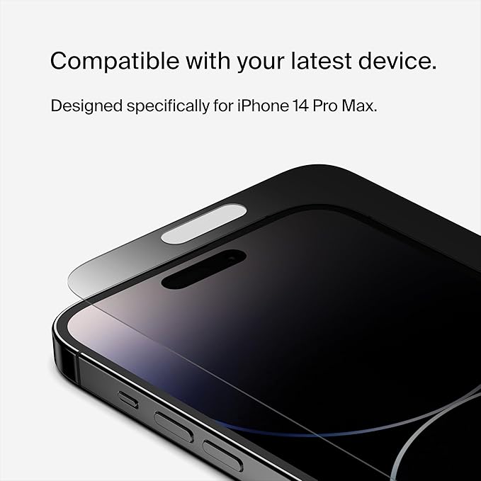 Belkin ScreenForce TemperedGlass Privacy Screen Protector for iPhone 14 Pro Max - Treated Surface with Anti-Fingerprint Coating and Included Easy Align Tray for Bubble-Free Application