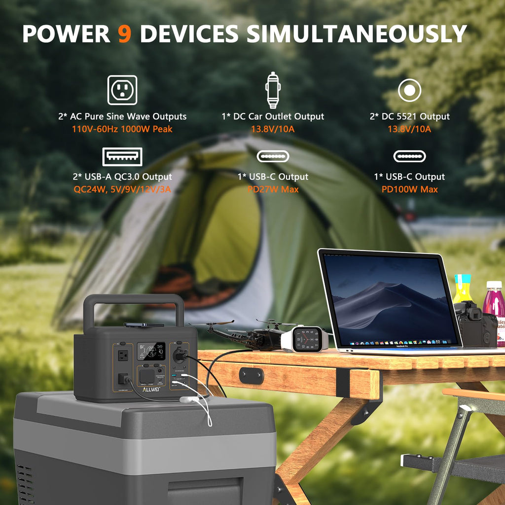 ALLWEI 500W Solar Generator with 100W Solar Panel, 512Wh LiFePO4 Battery, Portable Power Station with UPS, 1000W Surge, Backup Power for Home Blackout, Camping, Outage and Road Trip, Emergency Outdoor