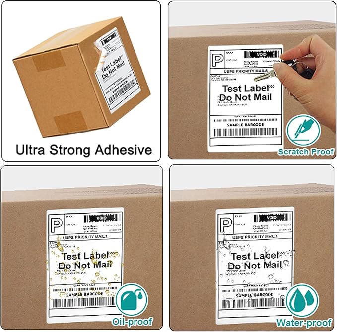 FungLam 2 Rolls 4x6 Direct Thermal Shipping Labels, 250 Labels/Roll, 1'' Core, Compatible Zebra 2844 ZP-450 ZP-500 ZP-505