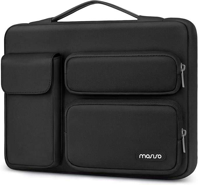 MOSISO 360 Protective Laptop Case 14 inch, Laptop Sleeve Compatible with HP Lenovo Dell ASUS Acer, HP Stream, Dell Latitude, Lenovo IdeaPad, Side Open Bag with 2 Raised&1 Flapover Pockets, Black