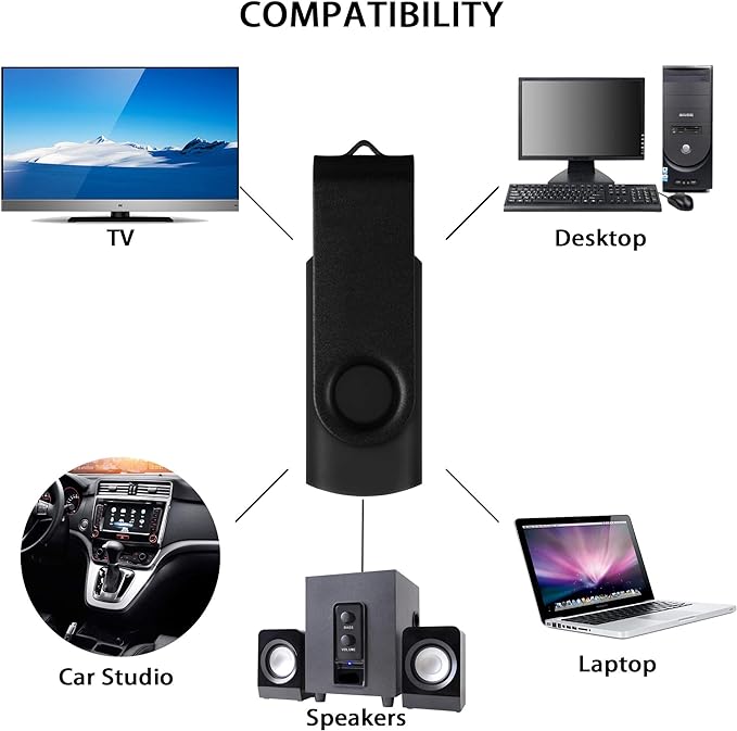 2 Pack 64GB USB 2.0 Flash Drive Memory Stick Thumb Drives Swivel Design(2 X 64GB: Black Silver)