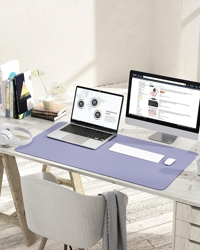 YSAGi Non-Slip Leather Desk Pad L Size, Waterproof Laptop Computer Desk Keyboard Mat, Table Protector Blotter Mat, Large Mouse Pad for Office/Work/Home/Decor(Lavender, 35.4" x 17")
