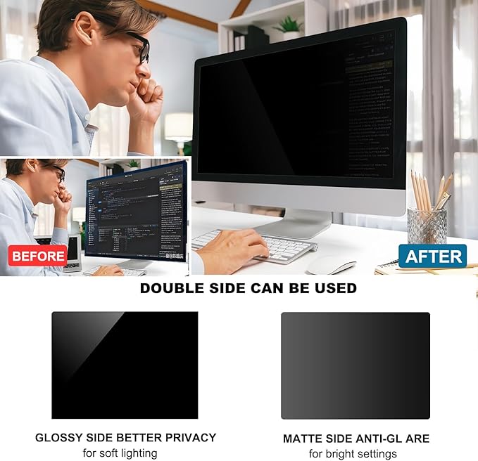 24 Inch Computer Privacy Screen Shield [2 Pack] for 16:10 Widescreen Desktop Monitor - Anti-Glare Blue Light Privacy Filter and Anti Spy Privacy Screen Protector Film