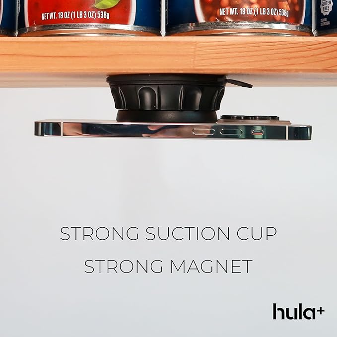 hula+ MagSafe Phone Holder Portable Mount, Reusable Stand for Shower, Mirror, Kitchen, Window, & Bathroom Compatible with MagSafe Adjustable Rotation for Content, TikTok, Movies & Music