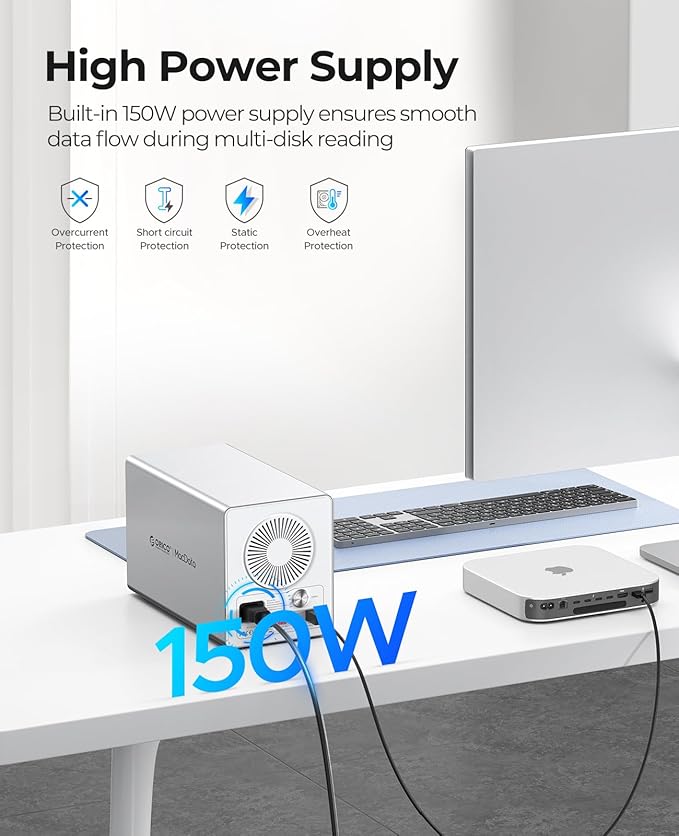 ORICO 4Bay RAID External Hard Drive Enclosure USB3.0 for 2.5/3.5 Inch SATA HDD/SSD up to 5X 22TB Supports RAID 0/1/3/5/10/JBOD/Clone/ClearMode -9948RU3