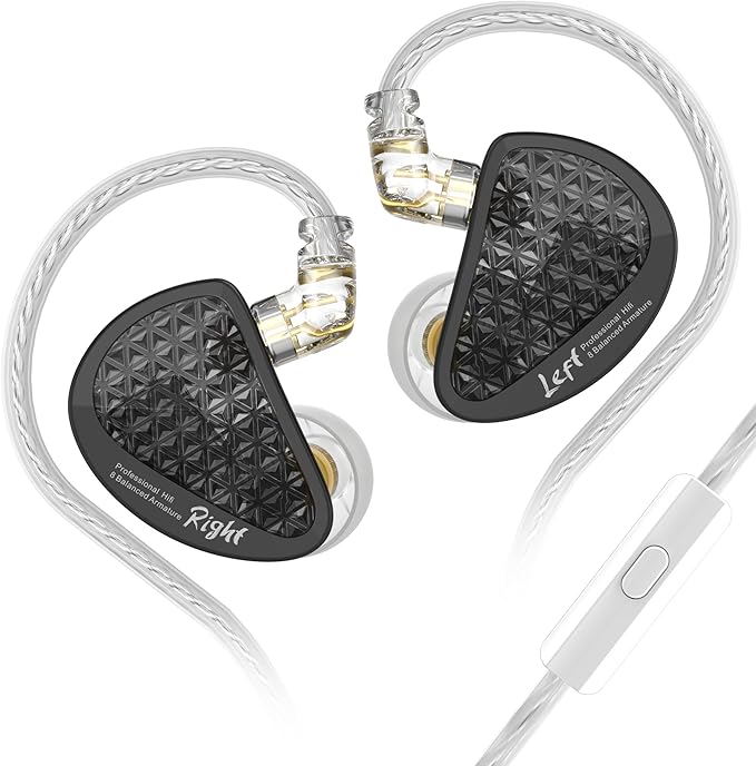 KZ AS16 Pro 8 Balance Armatures in-Ear Earphone,Pro HiFi IEMs Music Earbuds for Studio Recording,Stereo Sound Gaming Earbuds Positioning in Ear Headphones with Microphone Wired(Black,with Mic)