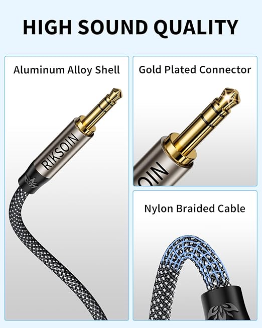 3.5mm Aux Cable 2FT/0.6m, Silver-Plated Wire Core Male to Male Cord for Headphones Car Home Stereos Speaker Compatible with iPhone iPad iPod Echo