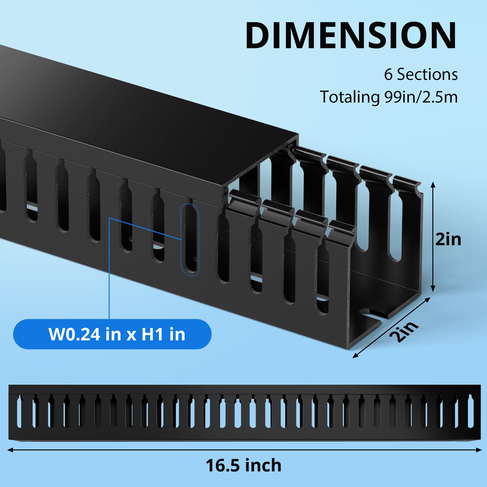 2" H x 2" W Cable Raceway, 99in Under Desk Wire Management Channel, Black