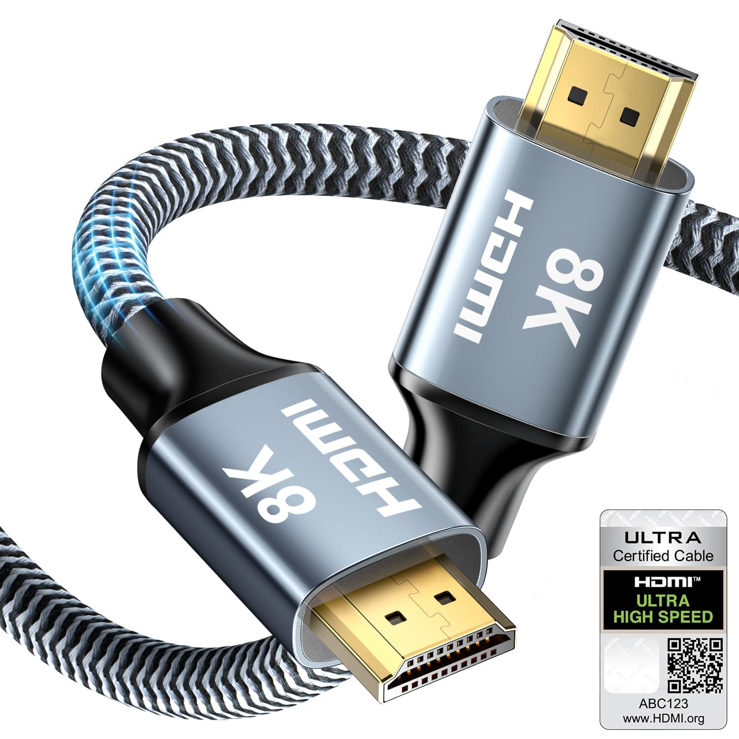 CABNEER 8K HDMI Cable 4 ft, 48Gbps High Speed HDMI 2.1 Cable, HDMI Cord 8K@60Hz 4K@120Hz Support for HDR eARC HDCP 2.2&2.3, HDMI Cable 2.1 Compatible with HDTV, Laptop, Monitor, PC