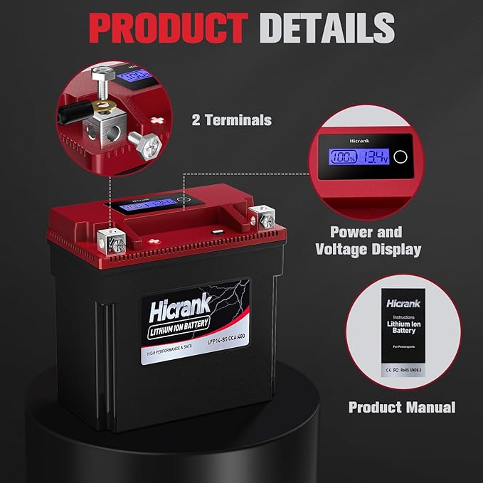 YTX14-BS/YTX14H/GYZ16H Lithium 12.8V 8Ah 480CCA LiFePO4 Motorcycle Battery, Fits for Honda KTM Yamaha Harely, Fit Motorcycle, Scooter,ATV, UTV, Jet Ski, Tractor,Riding Lawn Mower