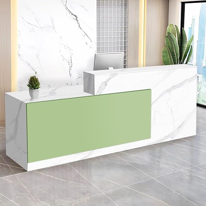 Reception Desk with Counter Modern Checkout Counter with Lockable Drawer Keyboard Tray Receptionist Desk for Office Salon Reception Table Q Left 71inch/180cm