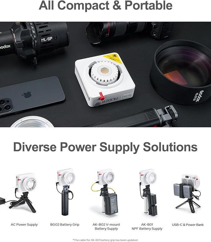 Godox ML100R 110W RGB Portable LED Video Light, 1800K-10000K, Full HSI & CCT 1800K–10,000K, CRI 95+, 14 FX, App/Onboard Control, Compact Pocket Light for Filmmaking, Live Streaming, Video Photography