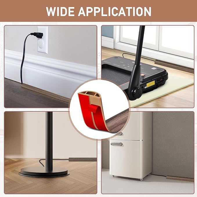 Floor Cord Cover Self Adhesive Cord Hider Floor Extension Cord Covers for Floor Power Cord Protector Cable Management Prevent Cable Trips Cable Cavity 0.59" W x 0.31" H (Smoked Brown Wood, 10Ft)