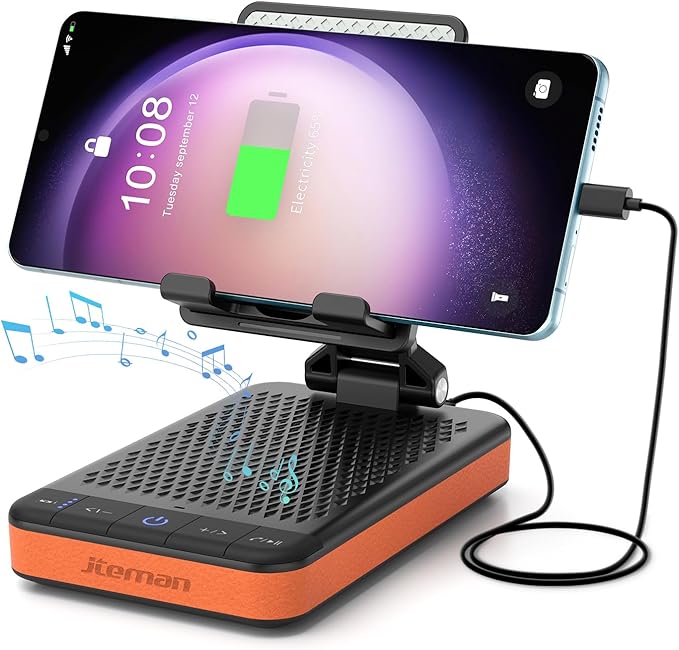 JTEMAN Bluetooth Speaker Phone Stand with Power Bank,Portable Foldable Charging Speaker Stand,Birthday Gifts for Men and Women Tech Gadgets