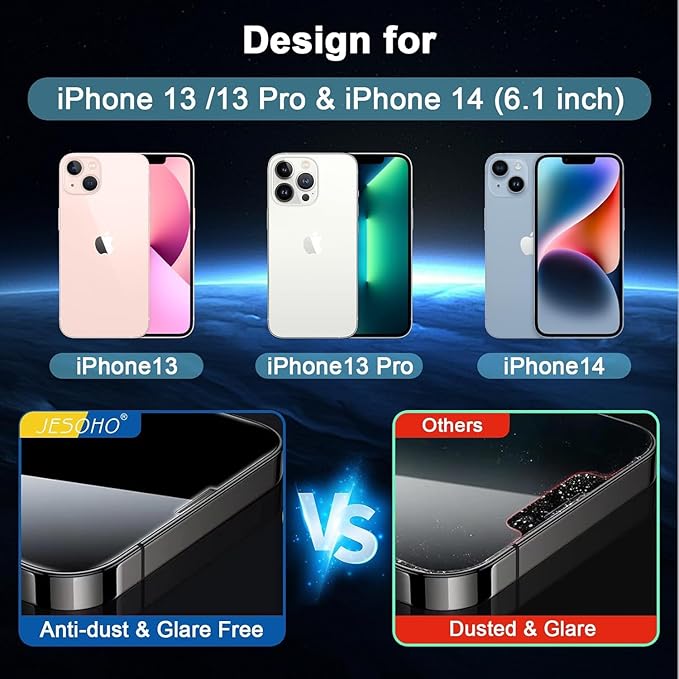 Screen Protector for iPhone 16e /13/13 Pro /14 [6.1 Inch], Colorless Anti-Blue Light Tempered Glass Films, HD Clear, 9H Hardness, No Bubbles, Case Friendly 2 pcs