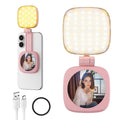 Cocobeen Magnetic Selfie Light for Phone: 5 Led Mode with Mirror Compatible for iPhone & Android - Rechargeable Portable Fill Light for Photography/Video Recording/Conference/Vlog/Makeup（Pink