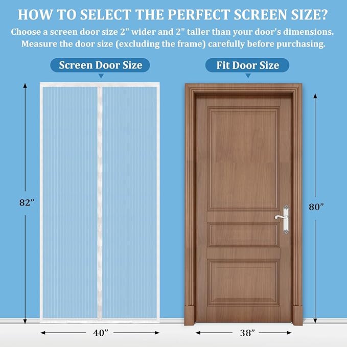 Magnetic Screen Door - Self Sealing, Heavy Duty, Hands Free Mesh Partition Keeps Bugs Out Let Breeze in- Pet and Kid Friendly - Keep Open Feature (White, Fit Door Size 38 x 80 Inch)