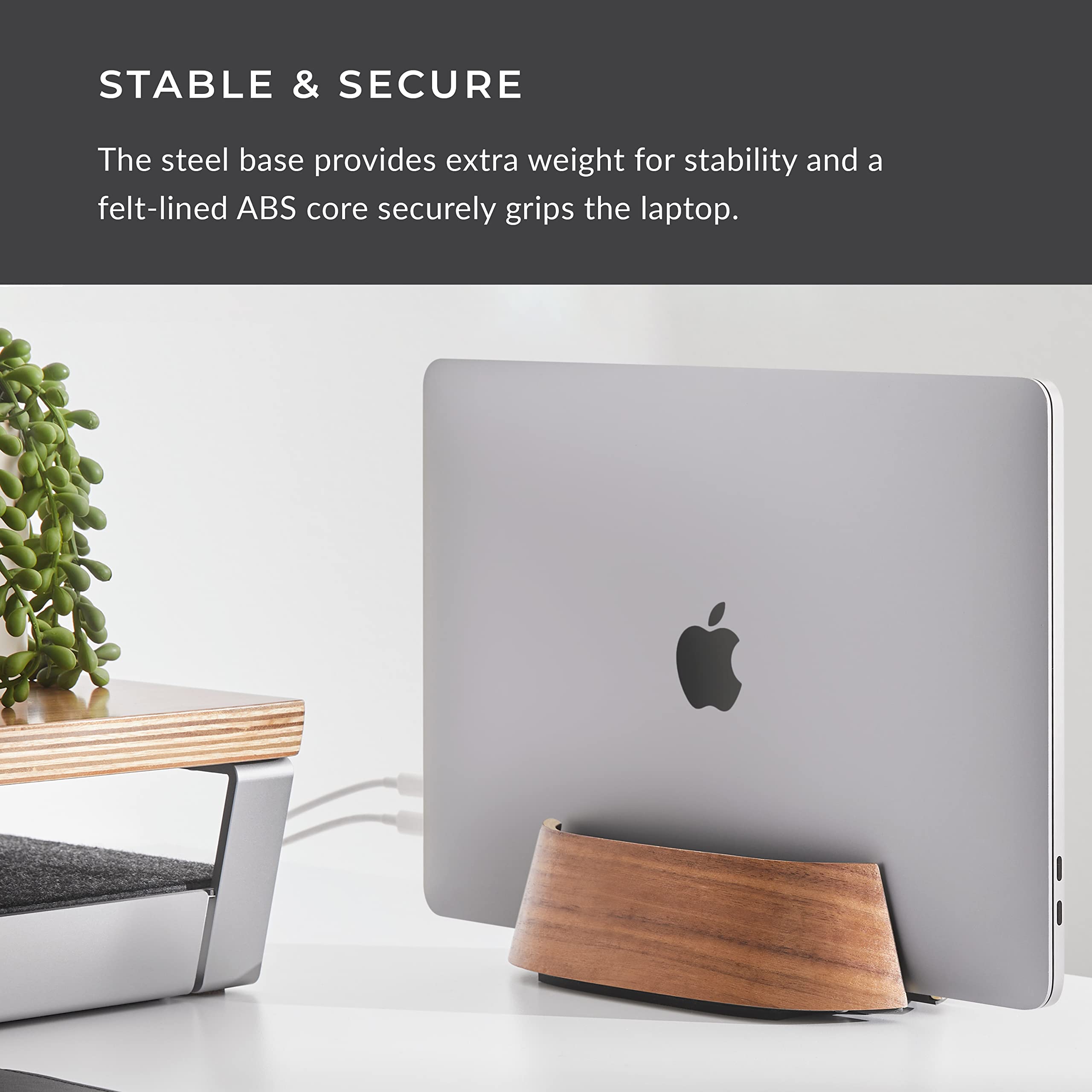 HumanCentric Vertical Laptop Stand in Black Walnut Wood, Upright Adjustable Holder and Dock, Laptop Vertical Stand Fits MacBook Pro and Other Laptops.5" to 1.5", Clamshell Compatible