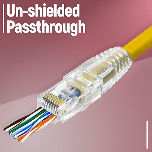 GTZ RJ45 Cat6 Pass Through Connectors and Strain Relief Boots - Pack of 50/50 - EZ to Crimp Modular Plug for Solid or Stranded UTP Network Cable