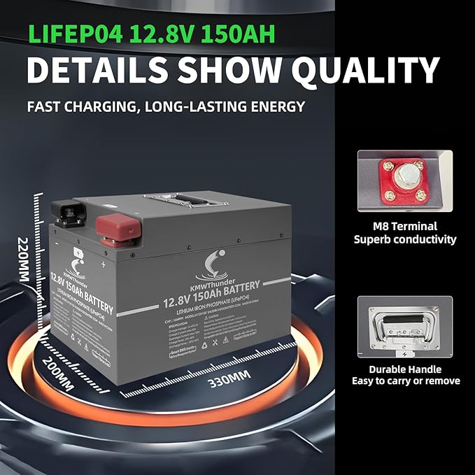 12V 150Ah LiFePO4 Lithium Battery, Built-in Smart BMS,Low-Temp Protection Up to Group 31 Deep Cycle Battery for Trolling Motor, RV, Solar, Marine, Camping and Off Grid Applications
