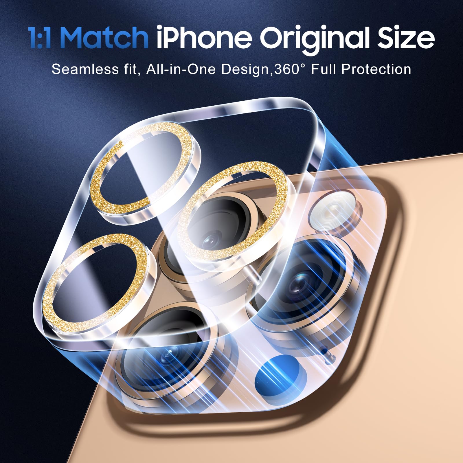 UniqueMe for 3 Pack iPhone 16 Pro/16 Pro Max Camera Lens Protector- Gold