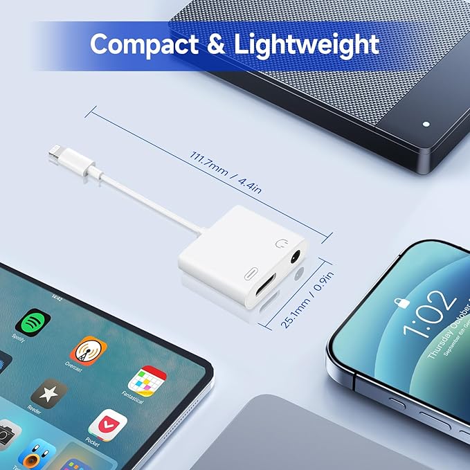 [Apple MFi Certified] 2-in-1 Charging & Audio Adapter for iPhone, Lightning to 3.5mm Headphone Jack Dongle Splitter, Supports Hi-Res Lossless Sound, Compatible with iPhone 14/13/12/11/XS/XR/8/7 2Pack