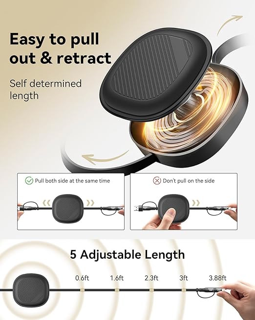 5 in 1 Retractable iPhone Fast Charging Cable, 2Pack 60W Multi Charging Cable 3.8Ft Multiple Lightning Charger Cord with USB-A/C to C/L Port for iPhone 16 15 14 13,iPad,Samsung S24 S23,Tablet & More