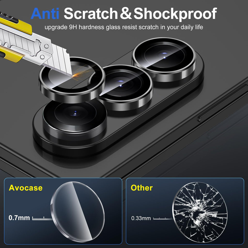 Avocase for Samsung Galaxy Z Fold 7 Camera Lens Protector, Individual Metal Ring Tempered Glass Lens Cover, [Strong Adsorption] Scratch Resistant Ultra-Thin HD Clear Lens Cover, 1 Set-Black Ring