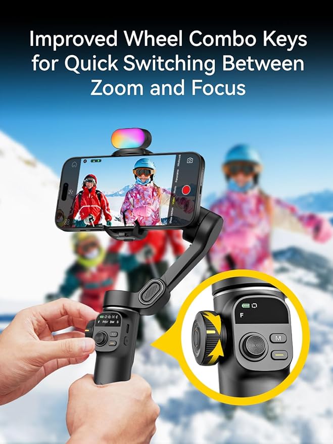 Gimbal Stabilizer for iPhone, Phone Gimbal w/RGB Magnetic Fill Light, Foldable Gimbal Built in 7.8' Extension Rod and OLED Display for iPhone/Android Excellent for Vlogging-Smart X2 Kit Black
