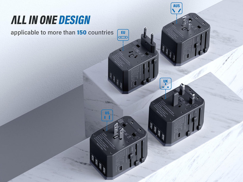 EPICKA Universal Travel Adapter with 1AC/1 USB-C/4 USB-A Ports