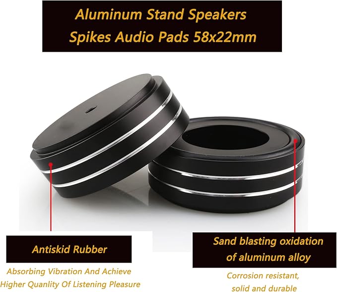 Tertullus 4 Pcs Speaker Feet, 58x22mm Speaker Spikes HiFi Isolation Feet Aluminum Stand Speakers Spikes Audio Pads Turntable Feet for HiFi Amplifier/Speaker/Turntable/Player (Black)