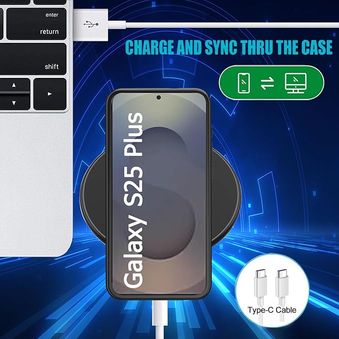 Battery Case for Galaxy S25 Plus, [12000mAh] Slim Portable Protective Fast Charging Case Backup Power Bank Battery Case Compatible with Galaxy S25 Plus-6.7 inch-Black
