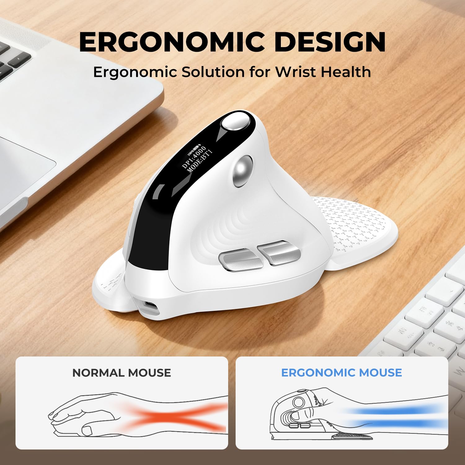 DELUX Seeker Ergonomic Vertical Wireless Mouse with OLED Screen (M618XSD)