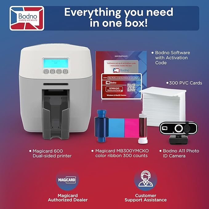 Bodno Magicard 600 Dual Sided ID Card Printer & Complete Supplies Package ID Software - Bronze Edition