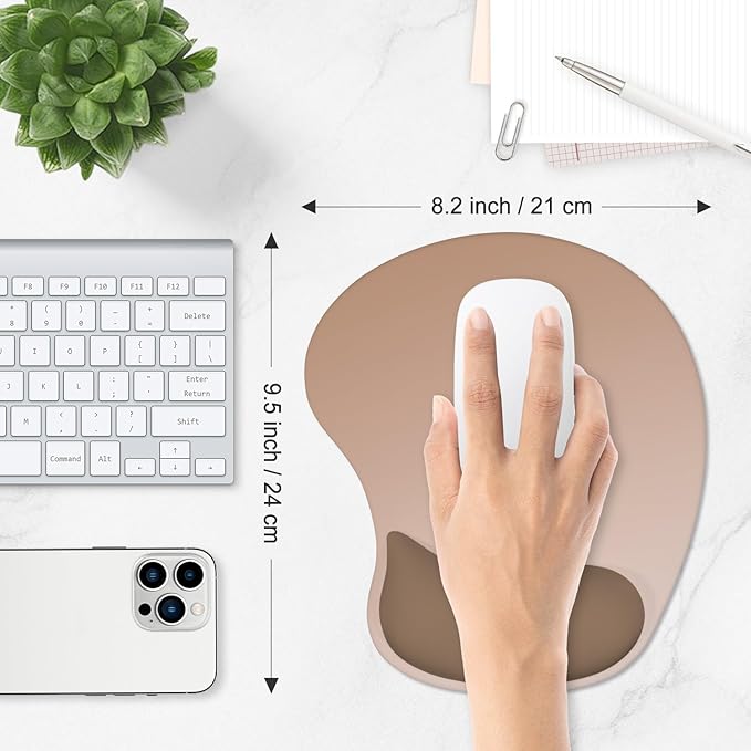 ITNRSIIET Ergonomic Mouse Pad, Cushioned Gel Wrist Rest, Non-Slip Base, Smooth Surface, Cute Multi-Color, 9.5 x 8.2 in, Soft Brown Gradient