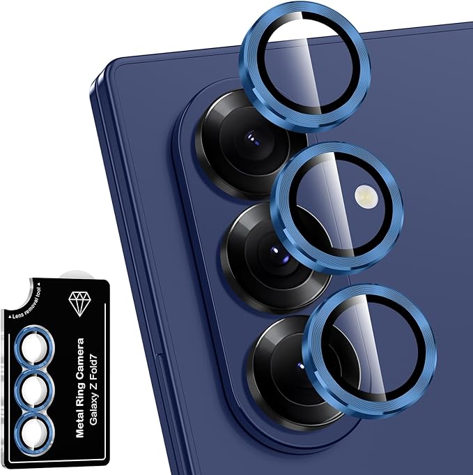 Avocase for Samsung Galaxy Z Fold 7 Camera Lens Protector, Individual Metal Ring Tempered Glass Lens Cover, [Strong Adsorption] Scratch Resistant Ultra-Thin HD Clear Lens Cover, 1 Set-Blue Shadow