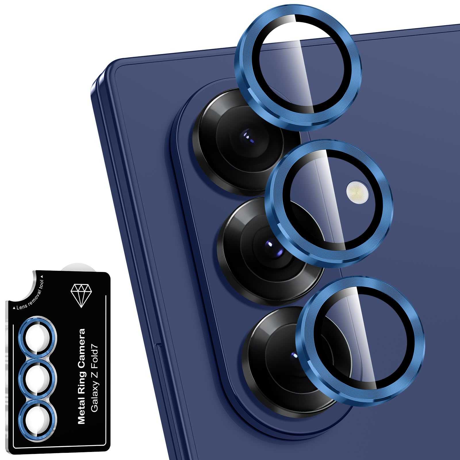 Avocase for Samsung Galaxy Z Fold 7 Camera Lens Protector, Individual Metal Ring Tempered Glass Lens Cover, [Strong Adsorption] Scratch Resistant Ultra-Thin HD Clear Lens Cover, 1 Set-Blue Shadow