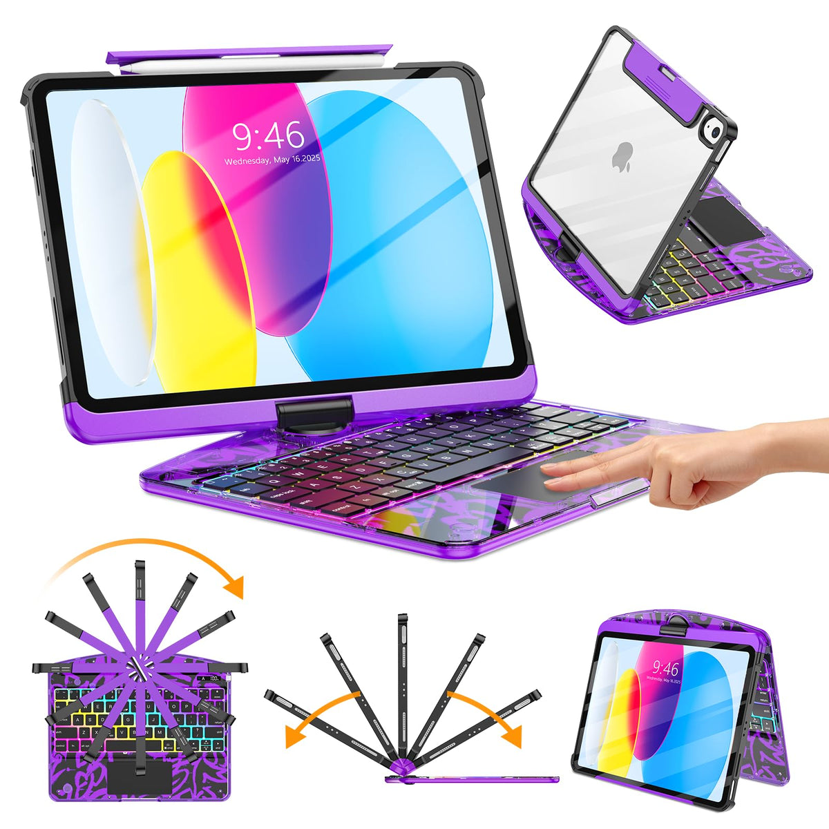 TSQQST Keyboard Case for iPad (A16) 11th/10th Generation 2025 2022, Pink