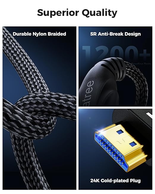 HDMI Cable 20FT Long - 8K HDMI 48Gbps High-Speed HDMI Braided,8K 60Hz 4K120Hz,HDCP 2.2&2.3, HDMI Cord Compatible with TV/PS4 /PS5